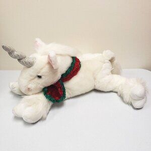 Commonwealth White Unicorn Red Green Scarf Silver Horn 1999 Rare Christmas Plush